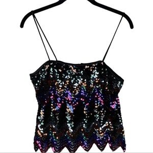 Vintage black multi color sequin cropped tank top